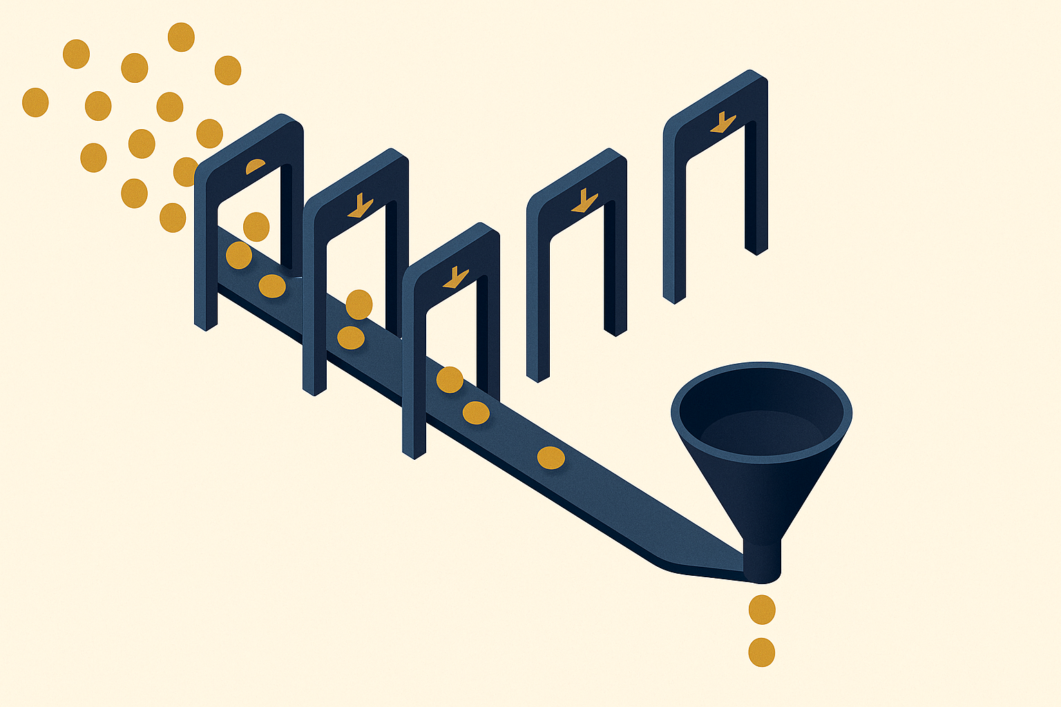 Five sequential question-gates filtering which agentic AI projects survive